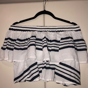 New Blue and White Striped Off the Shoulder Shirt